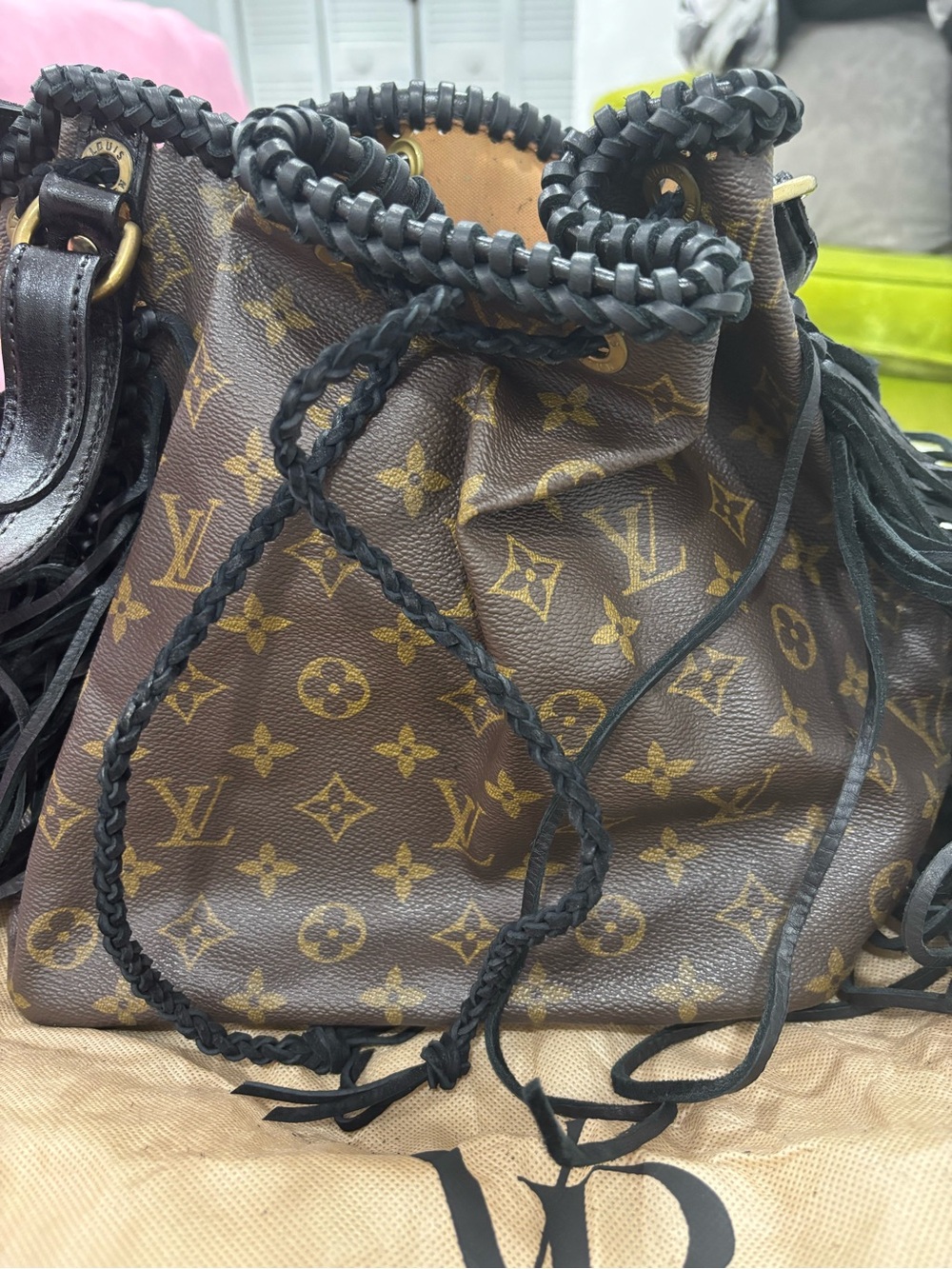 Monogram Drawstring Bucket Bag in Brown and Black with Original Dustbag - Picture 10 of 16